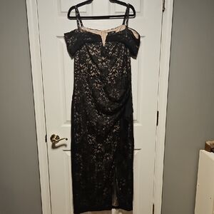 Candalite Elegant Black Lace Off-Shoulder Dress